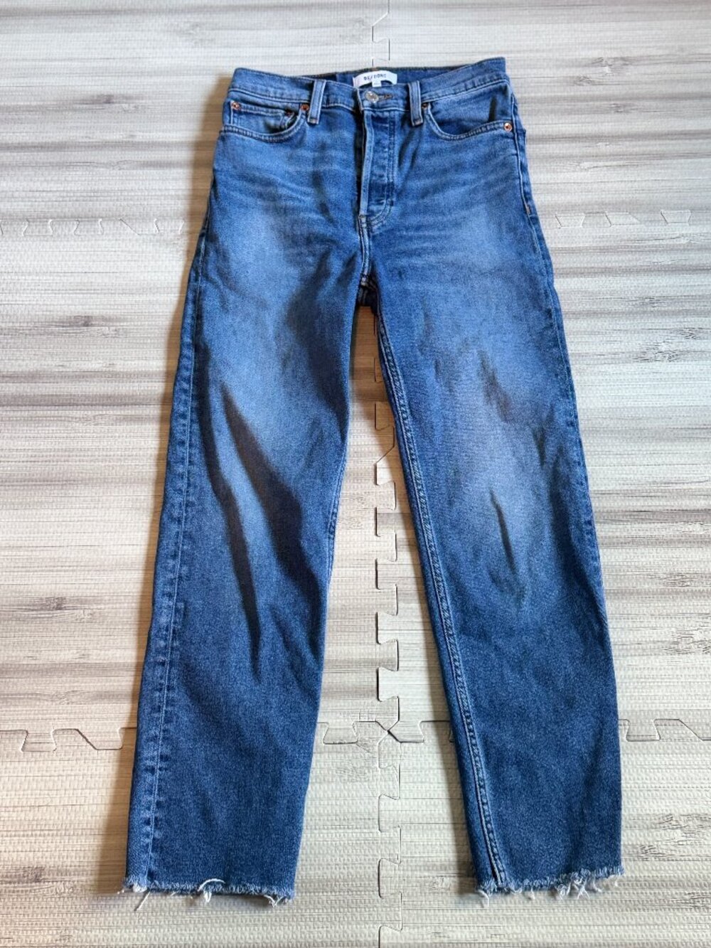 RE/DONE Women's High Rise '70s Stone Pipe Straight Leg Button Fly Jeans